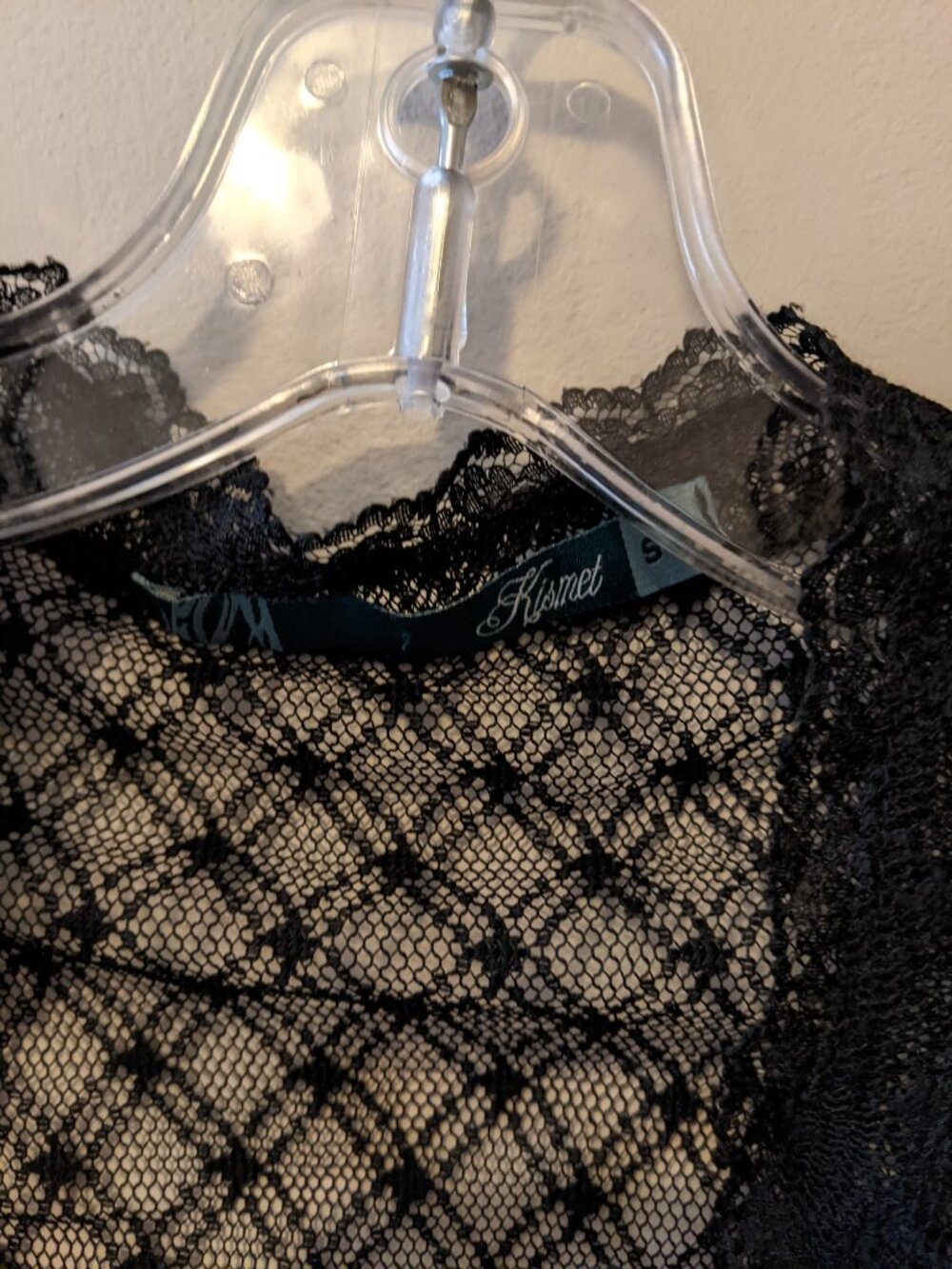 Sheer Black Lace Top Diamond Pattern Scalloped Collar Whimsigoth Gothic Vamp S - Picture 6 of 7